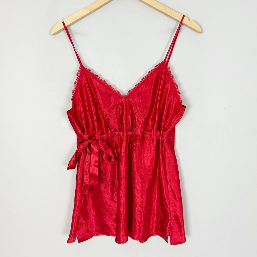 Vintage Y2K Chanteuse Red Lace Pleated Cami Tank Top Size Medium Women's